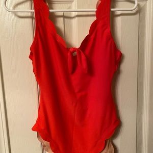 Red One Piece Scalloped Jcrew Swimsuit New